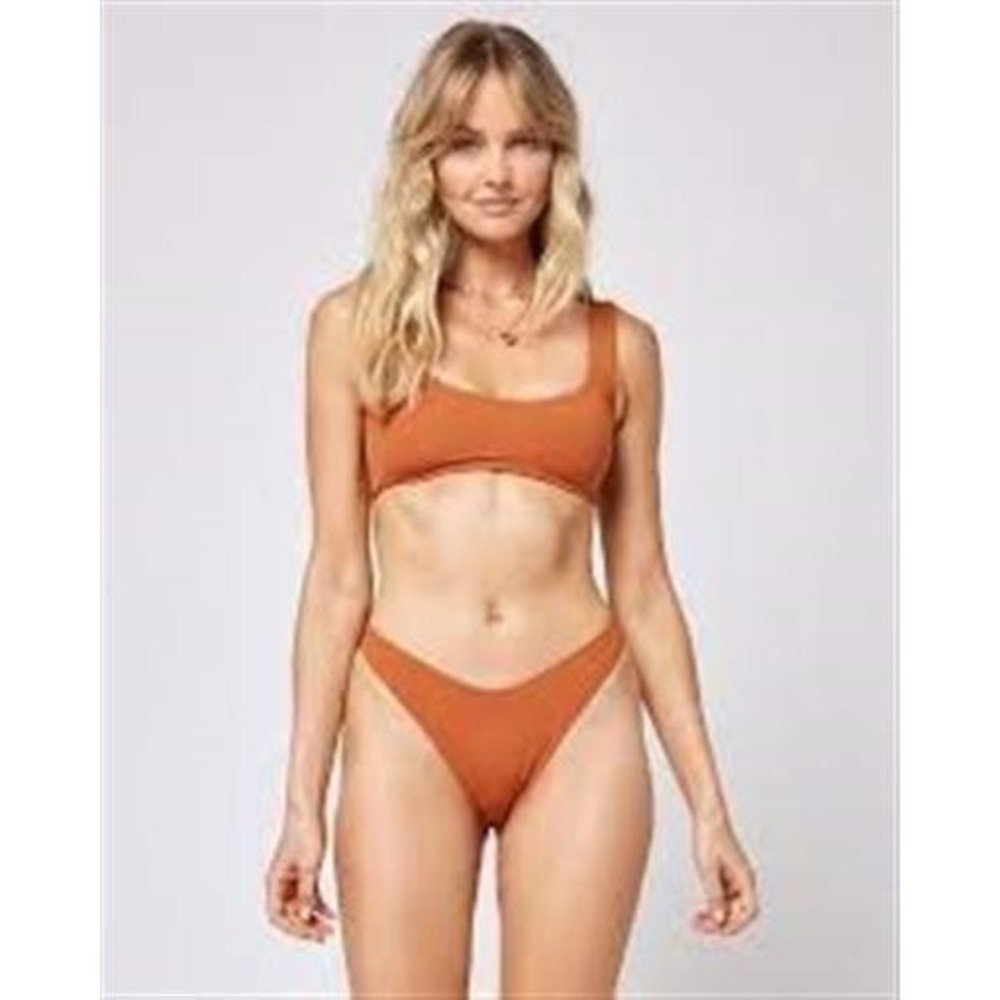 NWT L*Space L Ribbed Cabana Bitsy Bikini Bottom Orange 111457